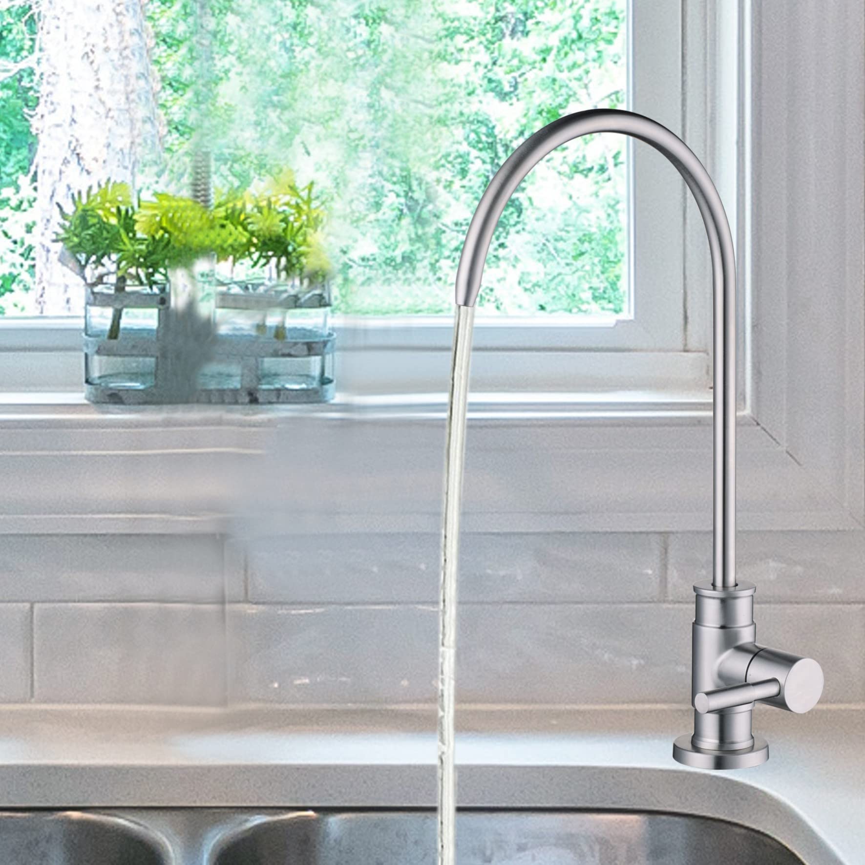 Drinking Water Faucet Brushed Nickel Wellup Reverse Osmosis Faucet for Non Air Gap RO Water Filtration System  Lead-Free Stainless Steel Kitchen Water Filter RO Faucet for Kitchen Bar Sink